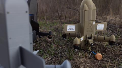 KHARKIV, UKRAINE - MARCH 31: The Ukrainian-made "Sting" and 'Salut' interceptor drone, as well as a new Ukrainian-made interceptor drone whose name has not yet been announced are seen on March 31, 2026 in Kharkiv, Ukraine. After years of developing systems and know-how to fend off Russia's drone attacks, Ukraine is now offering its hard-won expertise and counter-drone technology to other countries. In recent weeks, Ukrainian President Volodymyr Zelensky has been visiting Gulf states who are confronting a wa