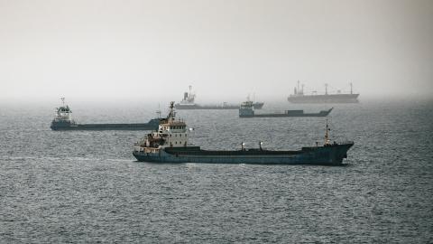 Crude oil tankers, bulk carriers, and vessels sit anchored around Qaboos Port on June 22, 2026 in Muscat, Oman. (Getty Images)