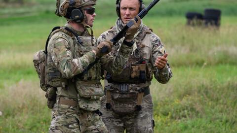 Ukrainian officer trains recruit to shoot down front-line drones with shotguns, on July 21, 2026 in the Dnipro region, Ukraine. (Getty Images)