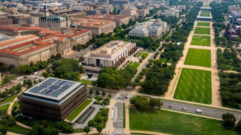 The National Mall and Smithsonian museums are seen from the Washington Monument on August 10, 2026, in Washington, DC. (Getty Images)