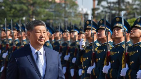 Chinese President Xi Jinping walks past Kyrgyz honour guards during a welcoming ceremony prior to talks with his Kyrgyzstan's counterpart in Bishkek on August 31, 2026. (Getty Images)