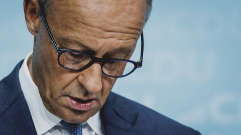 Federal Chancellor Friedrich Merz is pictured during a press conference in response to the Saxony-Anhalt state election on September 7, 2026 in Berlin, Germany. (Getty Images)
