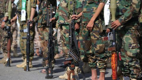 Fighters loyal to the Houthi authorities gather during a rally to recruit more fighters in Sanaa, Yemen, on September 10, 2026. (Getty Images)