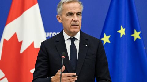 Canadian Prime Minister Mark Carney delivers a speech at the European Parliament in Strasbourg, France, on September 17, 2026. (Getty Images)