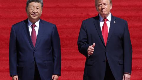 US President Donald Trump and Chinese President Xi Jinping arrive for a tour of the National Archives Museum on September 25, 2026, in Washington, DC. (Getty Images)