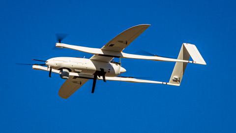 An Unmanned Aerial Vehicle flies above Yuma Proving Ground, Arizona, as part of a test conducted Sept. 18, 2024, for autonomous systems designed to secure air dominance. Approximately 10 Soldiers from the 75th USARIC participated in EDGE24, an Army exercise focused on integrating unmanned systems, data-sharing innovations and network resilience to strengthen air-combat capabilities in complex environments. Through direct collaboration with industry experts at Yuma Proving Ground, the Soldiers provided front