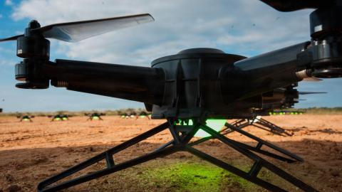 Drones synchronize before a swarm flight during XVIII Airborne Corps’ Scarlet Dragon 26-3 at Fort Bragg in North Carolina on September 15, 2026. (US Army)