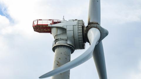 A wind turbine at the Block Island Wind Farm off Block Island, Rhode Island, in the Atlantic Ocean on December 7, 2023. (Getty Images)