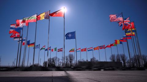 The flags of NATO and its member states wave in Brussels, Belgium, on March 6, 2025. (Getty Images)