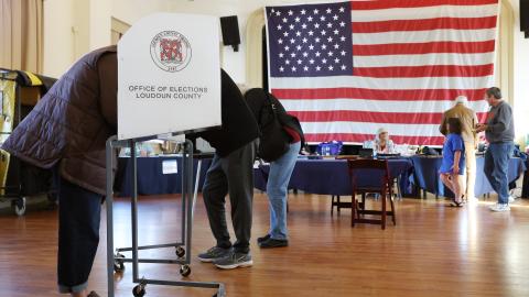 Voters fill out their ballots at a polling station in the Hillsboro Old Stone School on November 4, 2025, in Hillsboro, Virginia. (Getty Images)