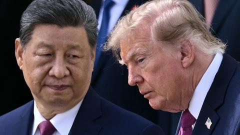 US President Donald Trump and China's President Xi Jinping look on during a military review in the Rose Garden of the White House in Washington, DC, on September 24, 2026. (Getty Images)