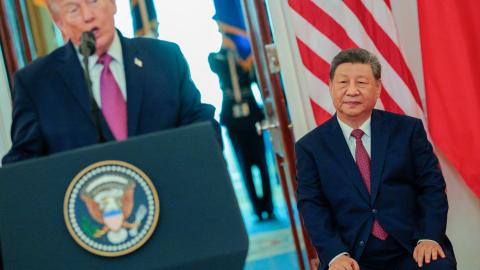 President of China Xi Jinping listens as US President Donald Trump speaks during an arrival ceremony at the White House on September 24, 2026, in Washington, DC. (Getty Images)