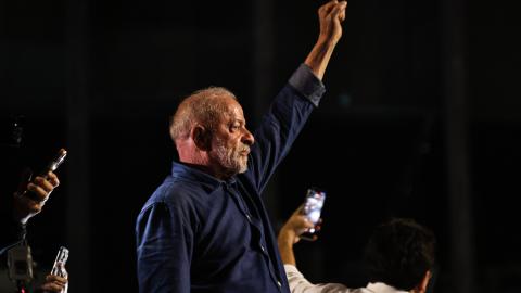 Presidential candidate and incumbent president Luiz Inacio Lula da Silva of Brazil celebrates after the results of the general election day on October 25, 2026, in Sao Paulo, Brazil. (Getty Images)