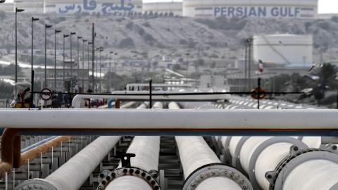 Export oil pipelines at an oil facility on Khark Island, on the shore of the Persian Gulf, on February 23, 2016. (Getty Images)