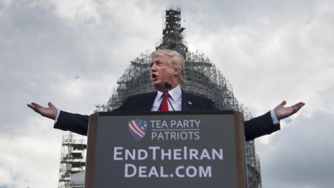 Donald Trump speaks at a the Stop The Iran Nuclear Deal protest in front of the U.S. Capitol in Washington, DC on September 9, 2015. (Linda Davidson/The Washington Post via Getty Images)