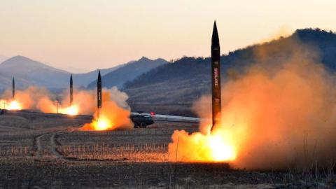 A ballistic missile launch by the Korean People's Army at an undisclosed location in North Korea. (KCNA/STR/AFP/Getty Images)