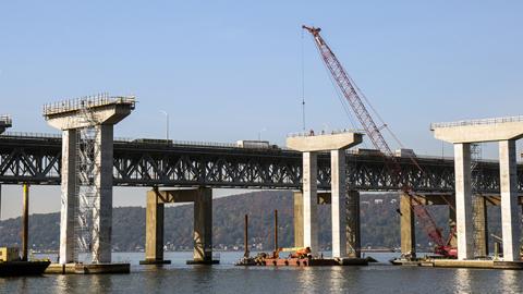 New bridge piers in place next to the existing Tappan Zee Bridge (ANDREW HOLBROOKE/Corbis via Getty Images)