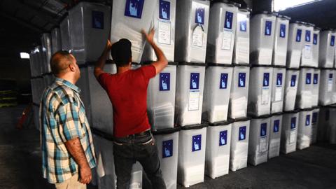 Ballot boxes are seen at Baghdad's largest ballot boxes warehouse, June 10, 2018 