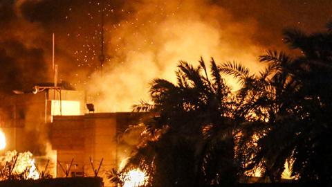 Iranian consulate in the Iraqi city of Basra burns after being torched by protesters, September 7, 2018 (HAIDAR MOHAMMED ALI/AFP/Getty Images)