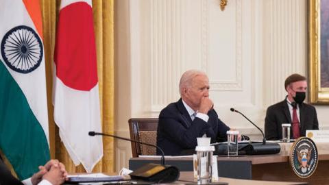 U.S. President Joe Biden (C) and Indian Prime Minister Narendra Modi (L) listen during a Quad Leaders Summit in the East Room of the White House on September 24, 2021. (Getty Images)