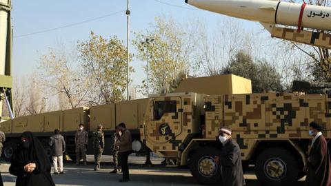 Ballistic missiles displayed at Imam Khomeini Mosalla in Tehran, Iran on January 07, 2022. (Getty Images)