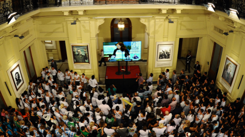 Cristina Fernandez de Kirchner at the Casa Rosada Presidential Palace, Buenos Aires, February 12, 2014 (Daniel Garcia/AFP/Getty Images)