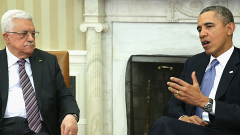 President Obama with Palestinian President Mahmoud Abbas in the Oval Office of the White House March 17, 2014 in Washington, DC (Alex Wong/Getty Images)