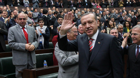 Turkey's Prime Minister Recep Tayyip Erdogan (C) in Ankara on January 30, 2013 (ADEM ALTAN/AFP/Getty Images)