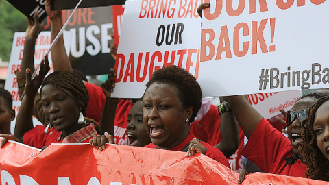 Activists march on May 15, 2014 in the streets of Kenya's capital Nairobi demanding the release of more than 200 schoolgirls abducted from schools in nothern Nigeria by muslim extremist group Boko-haram.(TONY KARUMBA/AFP/Getty Images)