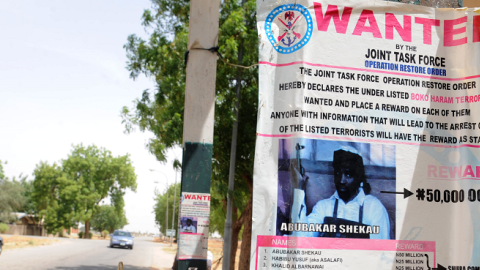A poster showing Imam Abubakar Shekau, leader of the militant Islamist group Boko Haram, declared wanted by the Nigerian military. (PIUS UTOMI EKPEI/AFP/Getty Images)