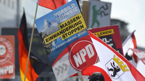 Activists of the far-right NPD party during a demonstration in Berlin on April 26, 2014. (ODD ANDERSEN/AFP/Getty Images)
