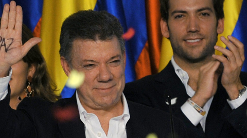 Colombian President and presidential candidate Juan Manuel Santos on June 15, 2014, in Bogota. (GUILLERMO LEGARIA/AFP/Getty Images)