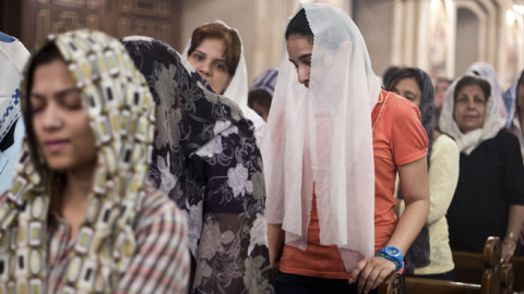Egyptian Coptic Christians attend a Friday Mass at the Virgin Mary church on May 16, 2014 in Cairo's Road al-Farag district. (VIRGINIE NGUYEN HOANG/AFP/Getty Images)