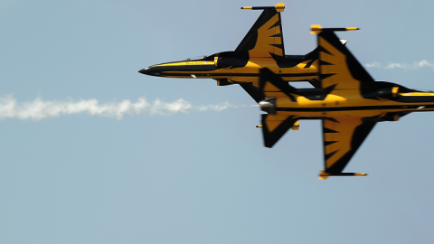 Two T-50 aircrafts over Seoul Air Base on September 27, 2013. (KIM DOO-HO/AFP/Getty Images)
