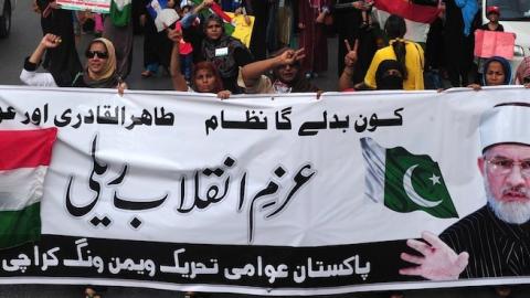 Pakistani supporters of preacher Tahir-ul-Qadri protest in Karachi on June 19, 2014. (ASIF HASSAN/AFP/Getty Images)