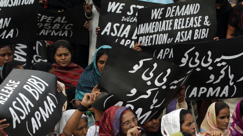 Pakistani women protest in Lahore on November 21, 2010 in support of Asia Bibi, a Christian mother given the death sentence. (Arif Ali/AFP/Getty Images)