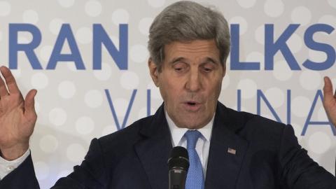 Secretary of State John Kerry delivers a statement in Vienna on the status of negotiations over Iran's nuclear program, November 24, 2014. (JOE KLAMAR/AFP/Getty Images)
