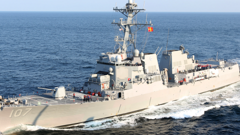 Guided-missile destroyer USS Gravely (DDG 107), an Arleigh Burke-class destroyer carrying Tomahawk land-attack missiles, in the Atlantic Ocean, August 2, 2012. (U.S. Navy via Getty Images)