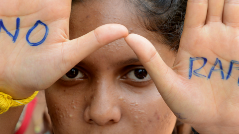 Indian students of Saint Joseph Degree college participate in an anti-rape protest in Hyderabad on September 13, 2013. (NOAH SEELAM/AFP/Getty Images)