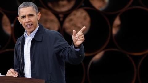President Obama speaks at the southern site of the Keystone XL pipeline on March 22, 2012 in Cushing, Oklahoma. (Tom Pennington/Getty Images)