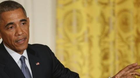 U.S. President Barack Obama speaks during a news conference with British Prime Minister David Cameron in the East Room of the White House January 16, 2015 in Washington, DC. (Mark Wilson/Getty Images)
