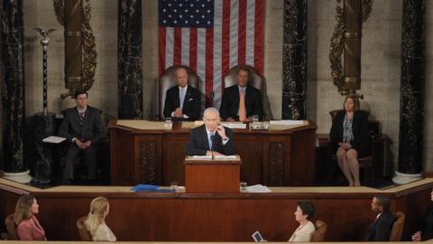 Israeli Prime Minister Benjamin Netanyahu speaks during a joint meeting of Congress at the US Capitol in Washington, DC, May 24, 2011. (SAUL LOEB/AFP/Getty Images)