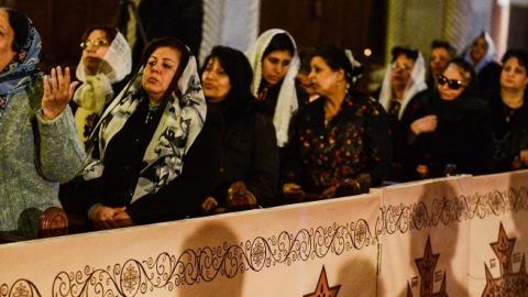 Egyptians hold a mass at Saint-Mark's Coptic Cathedral in Cairo's al-Abbassiya district on February 17, 2015. (Mohamed Hossam/Anadolu Agency/Getty Images)