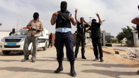 Outside a police station in Al-Hawari district of Benghazi, Libya on May 2, 2014. (Mohammed Elshaiky/Anadolu Agency/Getty Images)