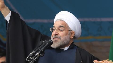 Iranian President Hassan Rouhani in Teheran on the 35th anniversary of the Islamic revolution, February 11, 2014 (Atta Kenare/AFP/Getty Images)