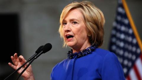 Hillary Clinton at Columbia University, in New York, April 29, 2015. (TREVOR COLLENS/AFP/Getty Images)