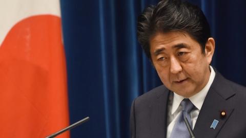 Japanese Prime Minister Shinzo Abe during his war anniversary statement, Tokyo, August 14, 2015. (TORU YAMANAKA/AFP/Getty Images)