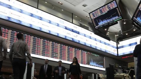 Sao Paulo's Stocks Exchange (Bovespa) headquarters in downtown Sao Paulo, Brazil, on August 24, 2015. (Miguel Schincariol/AFP/Getty Images)