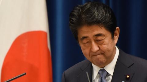 Japanese Prime Minister Shinzo Abe during his war anniversary statement, Tokyo, August 14, 2015. (TORU YAMANAKA/AFP/Getty Images)