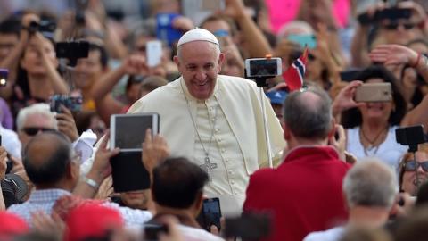 Pope Francis arrives at St Peter's square in the Vatican to lead his weekly general audience on September 16, 2015. (VINCENZO PINTO/AFP/Getty Images)